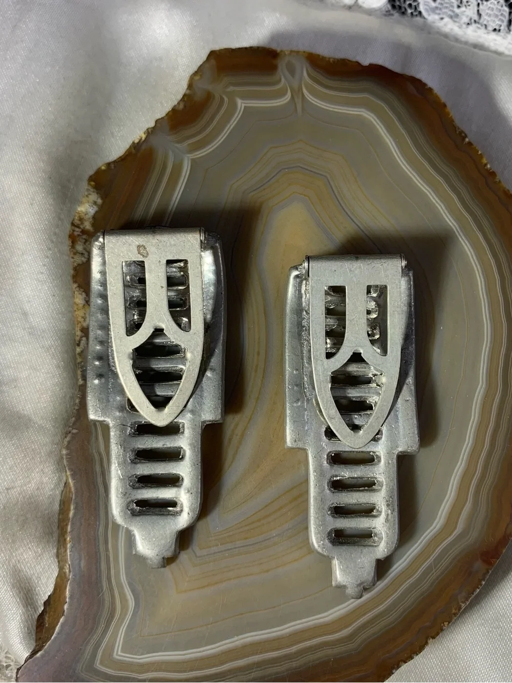 Vintage-Art Deco  Silver Crystal Fur Clips Pair - Glamorous Clear Sparkle